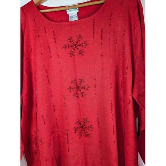 Quacker Factory Sweater Size 3X Silk Knit Beaded Christmas Grandma Snowflake - Picture 5 of 9